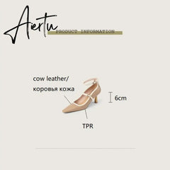 Aiertu NEW Spring/Summer Women Shoes Pointed Toe Thin Heel Pumps for Women Elegant Cow Leather Shoes sexy High Heels Elegant Mary Janes Aiertu