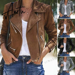 Aiertu New style women's jacket autumn and winter new style lapel zipper short women's jacket coat women Aiertu