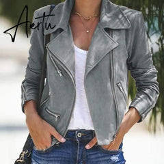 Aiertu New style women's jacket autumn and winter new style lapel zipper short women's jacket coat women Aiertu