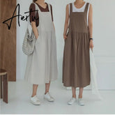 Aiertu New Summer Dress Ladies Dress Plus Size XL- 5XL Cotton Linen Women Tank Vestidos Sleeveless Robe Dress Pockets Clothes KE02 Aiertu