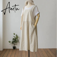 Aiertu New Summer Dress Ladies Dress Plus Size XL- 5XL Cotton Linen Women Tank Vestidos Sleeveless Robe Dress Pockets Clothes KE02 Aiertu