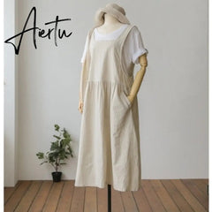 Aiertu New Summer Dress Ladies Dress Plus Size XL- 5XL Cotton Linen Women Tank Vestidos Sleeveless Robe Dress Pockets Clothes KE02 Aiertu
