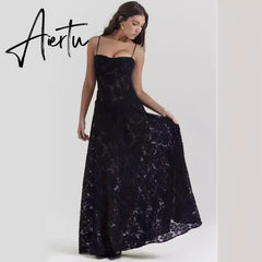 Aiertu New Summer Elegant Maxi Dress 2024 New Arrival Purple Spaghetti Strap Wedding Guest Dress Lace Up Party Dresses Aiertu
