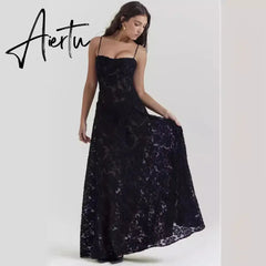 Aiertu New Summer Elegant Maxi Dress 2024 New Arrival Purple Spaghetti Strap Wedding Guest Dress Lace Up Party Dresses Aiertu