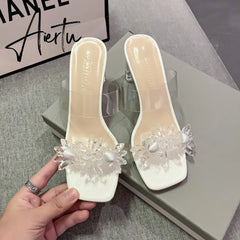 Aiertu New Summer Transparent Slippers Women Fashion Open Toe Crystal Wedges High Heels Female Slides Flower Sandals for Womens Aiertu