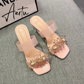 Aiertu New Summer Transparent Slippers Women Fashion Open Toe Crystal Wedges High Heels Female Slides Flower Sandals for Womens Aiertu