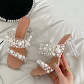 Aiertu New Transparent PVC String Bead Shoes Woman Fashion Open Toe Slippers Crystal Perspex Heels Slides Beach Sandale Femme Aiertu