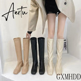 Aiertu New Winter Style with Fleece Medium Chunky Heel Knight Boots Women's High Tube Thinner-looked High Heel Shorty Long Boots Aiertu
