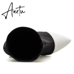 Aiertu New Women Sock Boots Pointed Toe Elastic High Boots Slip On High Heel Ankle Boots Women Pumps Stiletto Botas Aiertu
