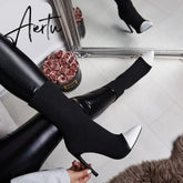 Aiertu New Women Sock Boots Pointed Toe Elastic High Boots Slip On High Heel Ankle Boots Women Pumps Stiletto Botas Aiertu