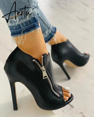 Aiertu New Women summer Thin High Heels 11cm Zipper Peep Toe gladiator pumps office sandals party shoes Aiertu