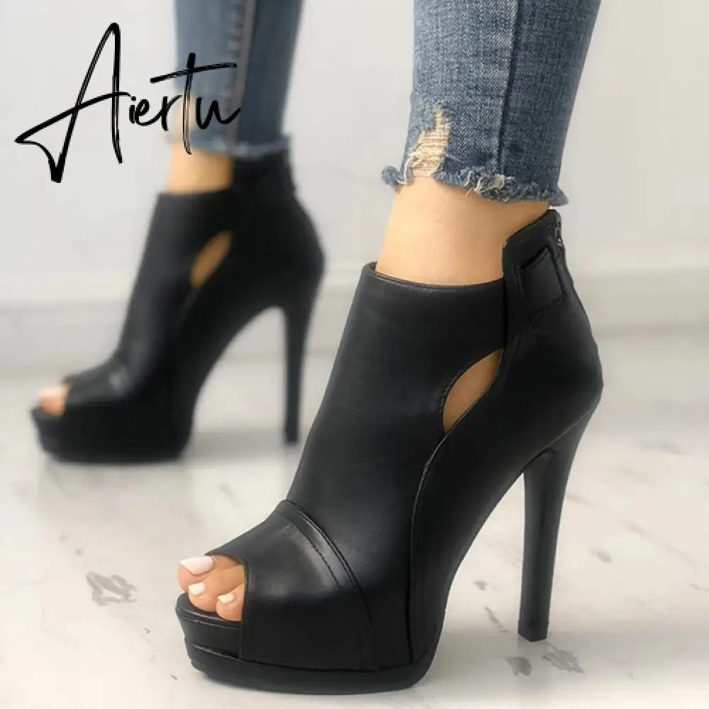 Aiertu New Women summer Thin High Heels 11cm Zipper Peep Toe gladiator pumps office sandals party shoes Aiertu