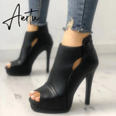 Aiertu New Women summer Thin High Heels 11cm Zipper Peep Toe gladiator pumps office sandals party shoes Aiertu