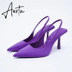 Aiertu New Women's Closed Toe Red Single Shoes with Stiletto Heel Mid-heeled Fashion Sandals with Hollow Pointed Toe Shoes Aiertu