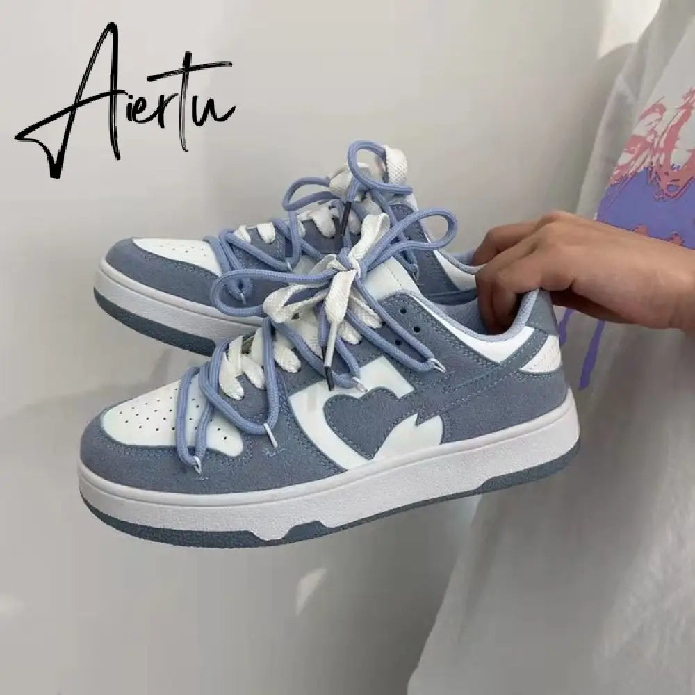 Aiertu New Women’s Sneakers Haze Blue Love Breathable Students Casual Sports Shoes Women Couple Borads Shoes Men Outdoor Sneakers Aiertu