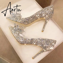 Aiertu Newest Cinderella Shoes Rhinestone High Heels Women Pumps Pointed toe Woman Crystal Party Wedding Shoes 5cm/7cm/9cm Aiertu