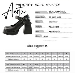 Aiertu Office Ladies Platform Round Toe High Heels Sandals Women Buckle Strappy Marry Janes Black JK Cosplay Goth Punk Summer Shoes Aiertu