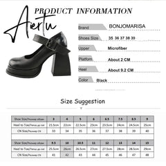 Aiertu Office Ladies Platform Round Toe High Heels Sandals Women Buckle Strappy Marry Janes Black JK Cosplay Goth Punk Summer Shoes Aiertu