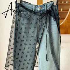 Aiertu One Piece Korean Floral Embroidery Lace Layering Wearing Single Piece With Half Body Gauze Skirt Butt Curtain Inside Aiertu