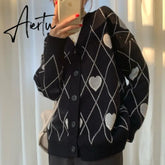 Aiertu Oversized Cardigan Sweaters Women Winter Korean Style Fashion Sweater Long Sleeve V-Neck Loose Vintage Knitwear Tops Coat Aiertu