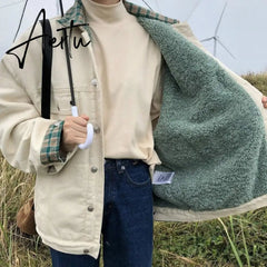 Aiertu Parkas Women Kawaii Single Breasted BF Warm outwear Trendy Leisure All-match Coat Thick Invierno Patchwork Daily Mujer Teens Ins Aiertu