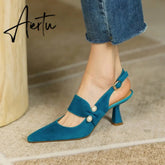 Aiertu Party Prom Women Slingbacks Pumps Summer New Kid Suede Sandals Fashion Pointed Toe High Heels Shoes Woman Heels for Women Aiertu