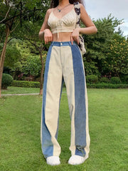 Aiertu Patchwork Casual Corduroy High Waist Pants 2000s Aesthetic Autumn Warm Long Trousers Skinny Streetwear Sweatpants 90s Aiertu