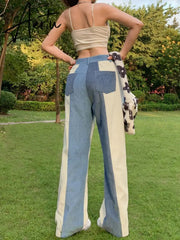 Aiertu Patchwork Casual Corduroy High Waist Pants 2000s Aesthetic Autumn Warm Long Trousers Skinny Streetwear Sweatpants 90s Aiertu