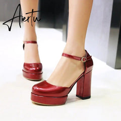 Aiertu Patent PU Leather Gold Pumps for Ladies Big Plus Size Two-piece Style High-heeled Shoes Women Platform Pumps Aiertu