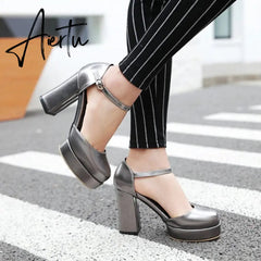 Aiertu Patent PU Leather Gold Pumps for Ladies Big Plus Size Two-piece Style High-heeled Shoes Women Platform Pumps Aiertu