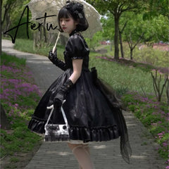 Aiertu Philosophy Women Vintage Princess Dress Satin Silky Lace Ruffles Bow Party Lolita Dress Kawaii Sweet Pink Dress Summer Chic Aiertu
