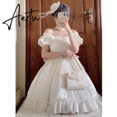 Aiertu Philosophy Women Vintage Princess Dress Satin Silky Lace Ruffles Bow Party Lolita Dress Kawaii Sweet Pink Dress Summer Chic Aiertu