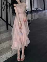 Aiertu Pink Corset Midi Dress Women Beach Style Elegant Sexy Strap Dress Party Sweet Fairy One Piece Dress Summer Chic Aiertu