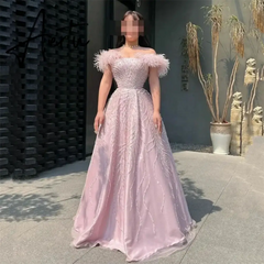 Aiertu Pink Sequins Dresses Luxury Feather Arabian Prom Dresses Graduate Formal Occasions Party Dressese 2024 Aiertu