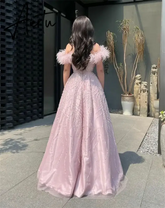 Aiertu Pink Sequins Dresses Luxury Feather Arabian Prom Dresses Graduate Formal Occasions Party Dressese 2024 Aiertu