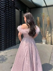 Aiertu Pink Sequins Dresses Luxury Feather Arabian Prom Dresses Graduate Formal Occasions Party Dressese 2024 Aiertu