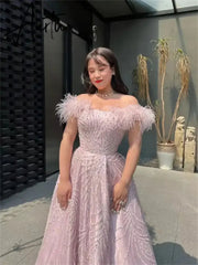 Aiertu Pink Sequins Dresses Luxury Feather Arabian Prom Dresses Graduate Formal Occasions Party Dressese 2024 Aiertu