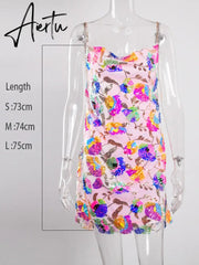 Aiertu Pink Shine Sequin Backless Slip Mini Dress White Sexy Chain Straps Short Tulle Cocktail Summer Party Night Dresses Lush Prom New Aiertu