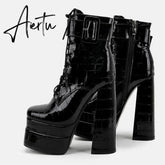 Aiertu Platform Ankle Boots For Women Lace Up Brand New Chunky Heel Fashion Sexy High Quality Shoes Buckle Autumn Popular New Aiertu
