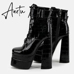 Aiertu Platform Ankle Boots For Women Lace Up Brand New Chunky Heel Fashion Sexy High Quality Shoes Buckle Autumn Popular New Aiertu
