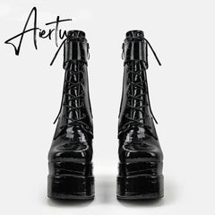 Aiertu Platform Ankle Boots For Women Lace Up Brand New Chunky Heel Fashion Sexy High Quality Shoes Buckle Autumn Popular New Aiertu