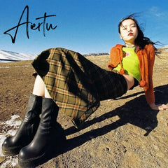 Aiertu Platform Ankle Boots Shoes For Women Goth Gothic Fashion Mid Calf Ankle Women's Boots Female Winter Brand INS Free Shipping Aiertu