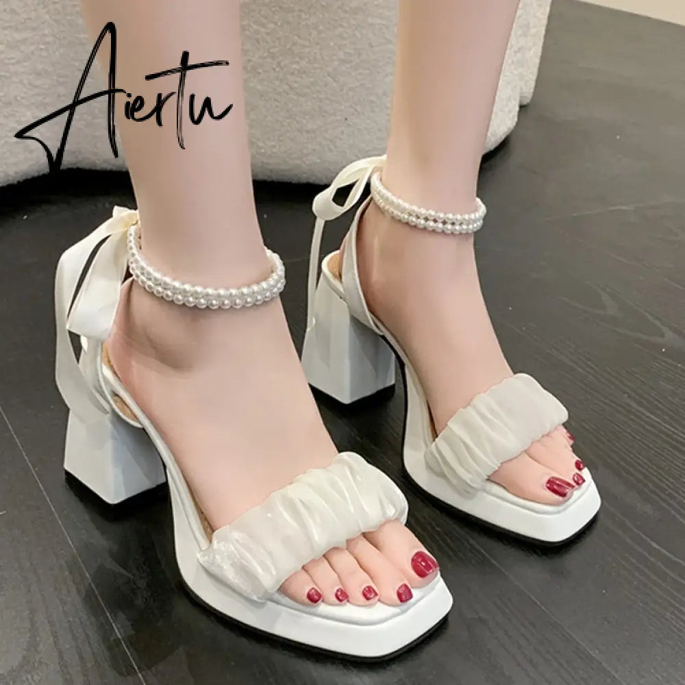 Aiertu Platform Mary Janes Women Lolita Shoes High Heels Party Shoes Summer Sandals New Brand Chunky Pearl Pumps Ladies Zapatos Aiertu