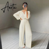 Aiertu Pleated Wide Leg Pants Womens Pants Fashion Casual Loose Trousers Office Lady Elegant Long Palazzo Pants Aiertu