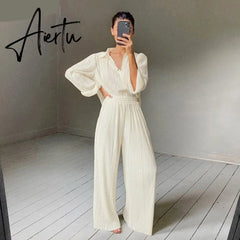 Aiertu Pleated Wide Leg Pants Womens Pants Fashion Casual Loose Trousers Office Lady Elegant Long Palazzo Pants Aiertu