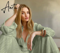 Aiertu Pleated Wide Leg Pants Womens Pants Fashion Casual Loose Trousers Office Lady Elegant Long Palazzo Pants Aiertu
