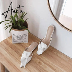 Aiertu Pointed flat bow slippers women summer wear Baotou half slippers new fashion lazy sandals women's shoes Aiertu