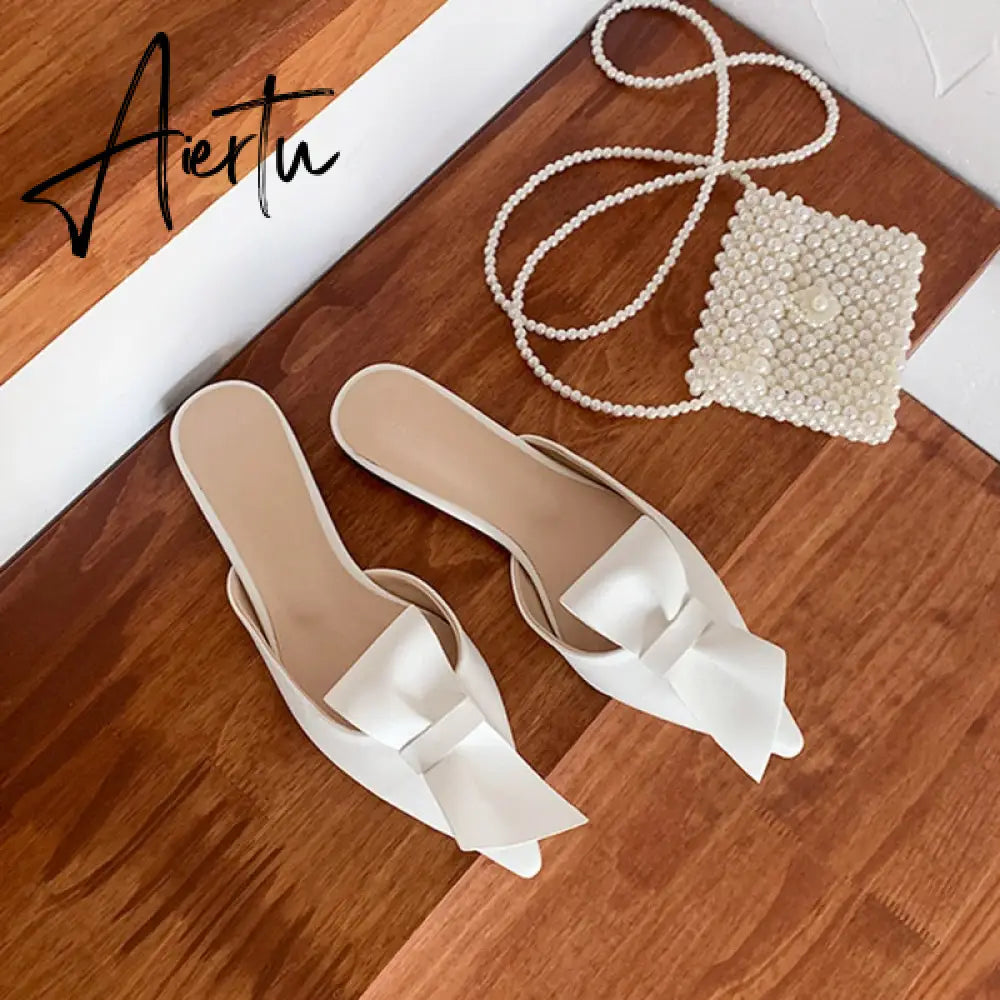 Aiertu Pointed flat bow slippers women summer wear Baotou half slippers new fashion lazy sandals women's shoes Aiertu