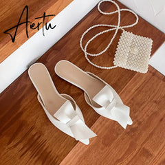 Aiertu Pointed flat bow slippers women summer wear Baotou half slippers new fashion lazy sandals women's shoes Aiertu
