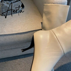 Aiertu Pointed Toe Faux Leather Over the Knee Boots WOmen Fashion Black Beige Daily Flods Knee Boots Woman Plus Size 43 Winer Shoes Aiertu